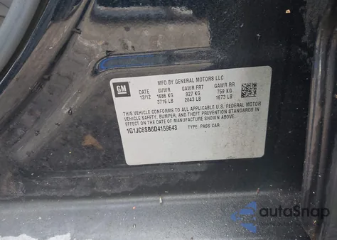 2013 Chevrolet Sonic Lt Auto z USA, uszkodzony, nr VIN 1G1JC6SB6D4159643